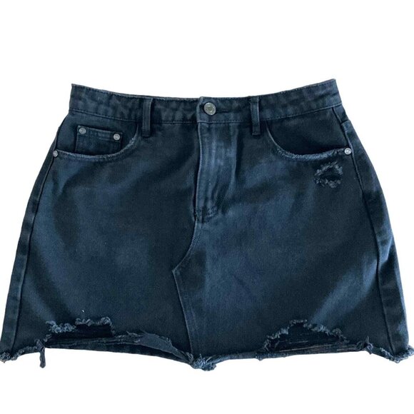 Missguided Womens Black Cotton‎ A-Line Denim Jean Skirt Small Raw Hem - Picture 13 of 13